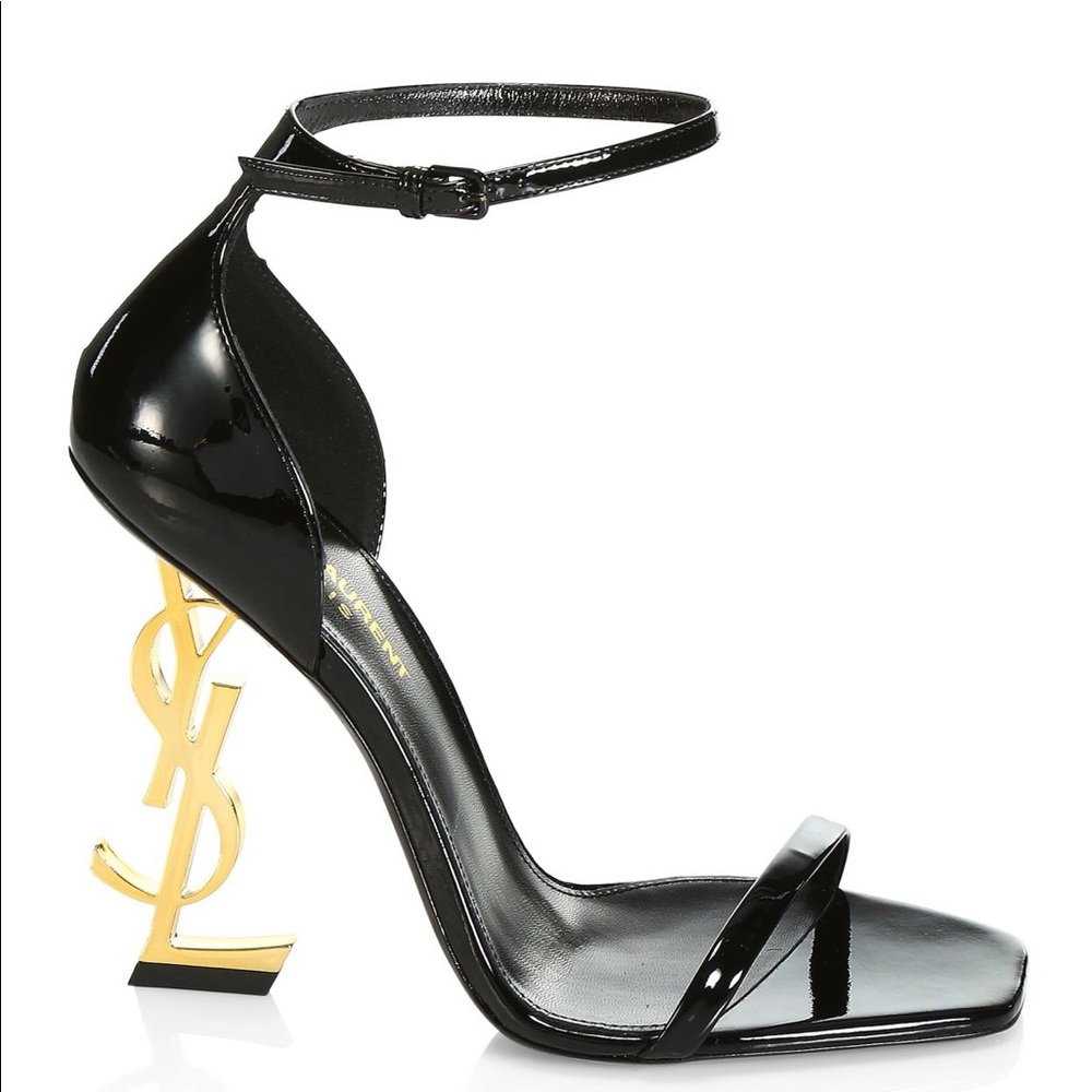 YSL HEELS IN PATENT LEATHER WITH A GOLD-TONED HEEL